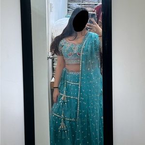 New Hand Embroidered Blue Lehenga